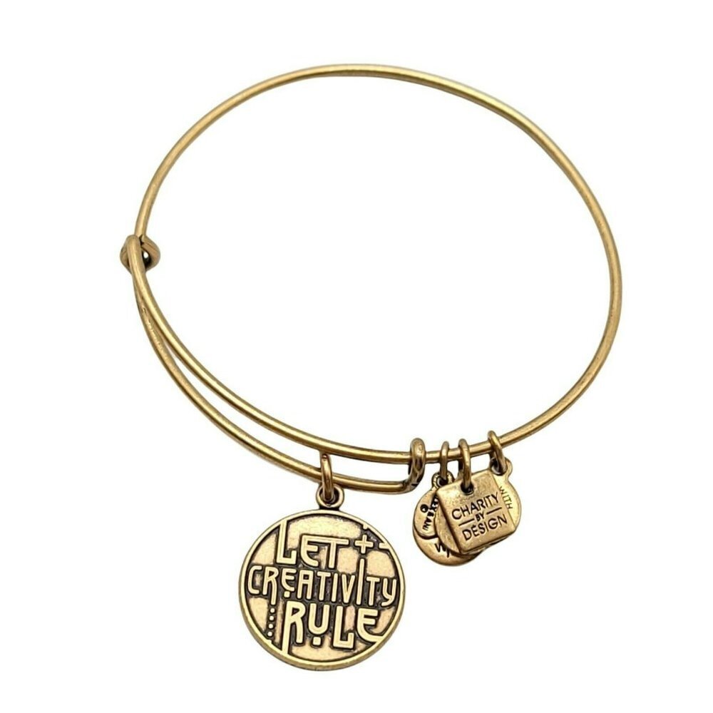 Alex and Ani Gold Tone Let Creativity Rule Charm Bangle Bracelet